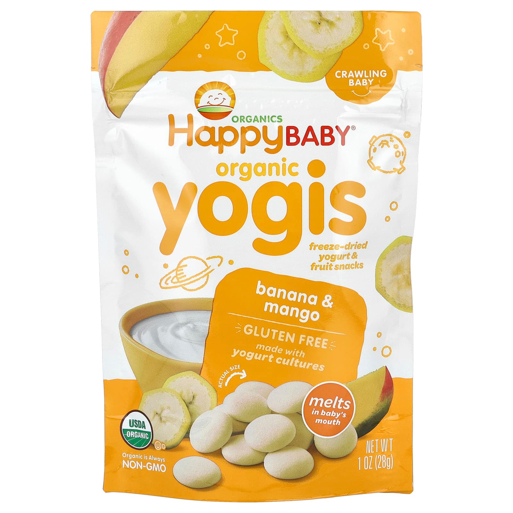 Happy Family Organics, Happy Baby, Yogis, снеки из сублимированного йогурта с фруктами, банан и манго, 28 г (1 унция)