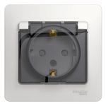 Schneider Electric Glossa Белый Розетка с заземляющими контактами со шторками с крышкой IP44, в сборе с рамкой скрытая установка GSL000148