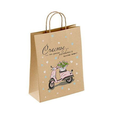 Пакет подар. бумажн. 35*26*15 см, 80 гр/м2 Счастье есть, крученые ручки