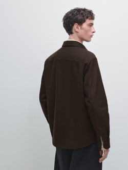Massimo Dutti Куртка-рубашка из 100% шерсти с карманами, шоколадный