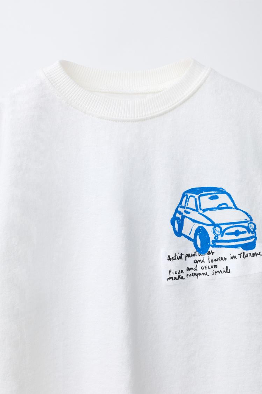 ZARA ФУТБОЛКА С ПРИНТОМ, ЖЕЛТОВАТО-БЕЛЫЙ