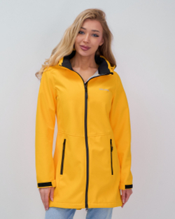 Парка спортивная женская с капюшоном softshell желтого цвета 9568J