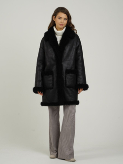 Двусторонняя дубленка из овечьей шерсти тедди чебурашка, SilverFox (арт. 2332)