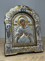 Семистрельная БМ, икона арочная с рамкой под стеклом, красное дерево 167х228