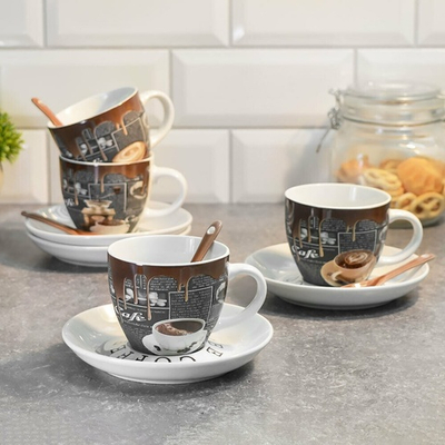 Чайный набор на 4 персоны 180мл с ложками "Горячий шоколад"