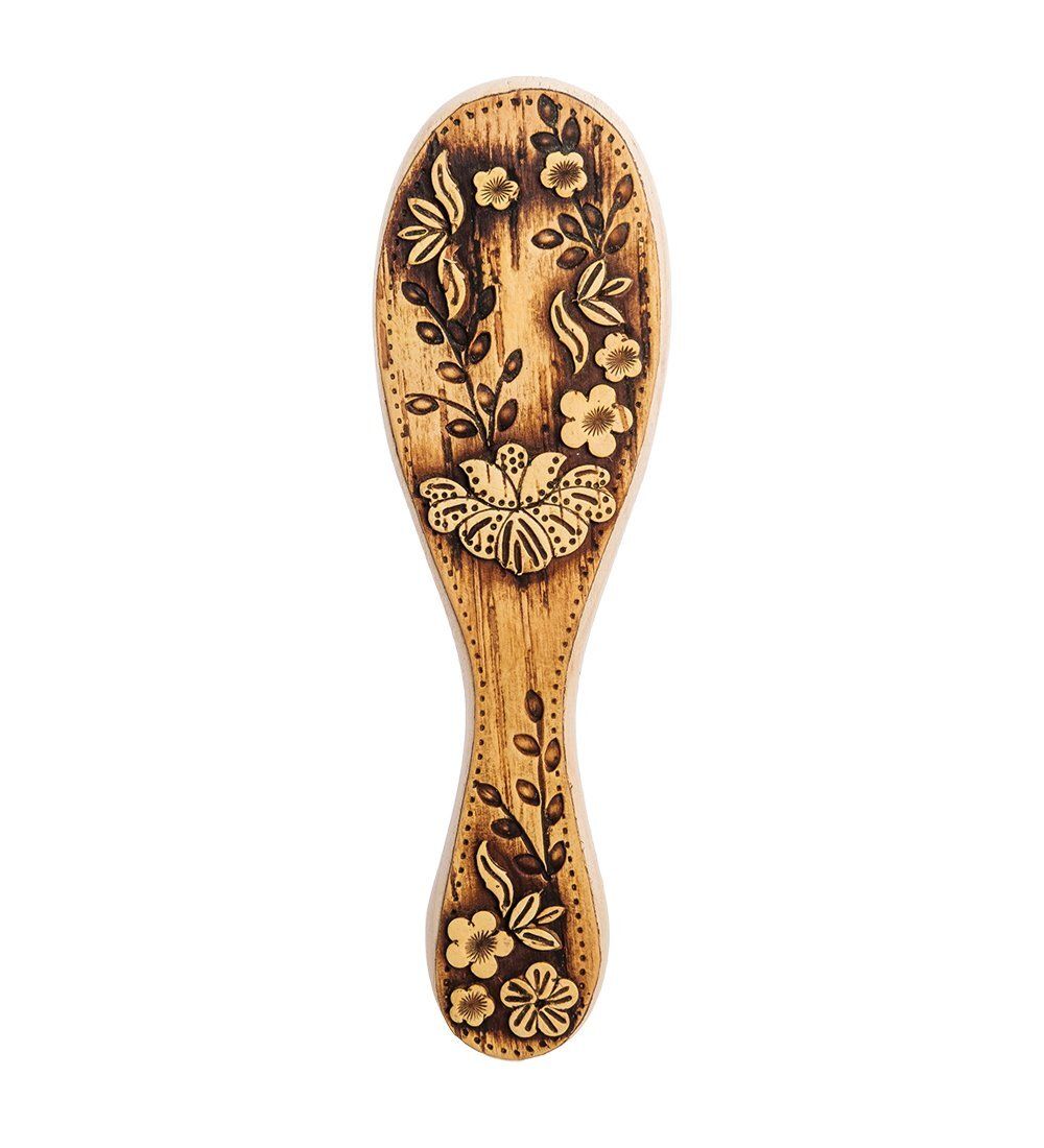 Народные промыслы BST-328/4 Массажная расческа деревянная «Полевые цветы» (береста)