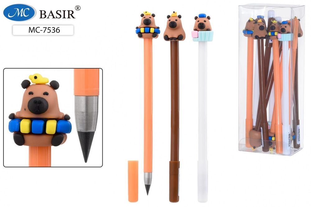 Карандаш вечный "Капибара" цветной корпус, прорезин.наконечник, ассорти МС-7536 (Basir)
