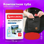 Салфетки для электронных устройств универсальные BRAUBERG компактная туба 100 шт. влажные (4 штуки в упаковке)