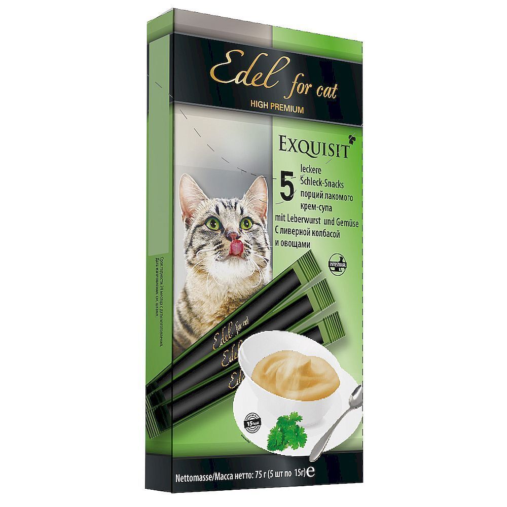 Лакомство для кошек Edel for cat крем-суп с ливерной колбасой и овощами 5х15г