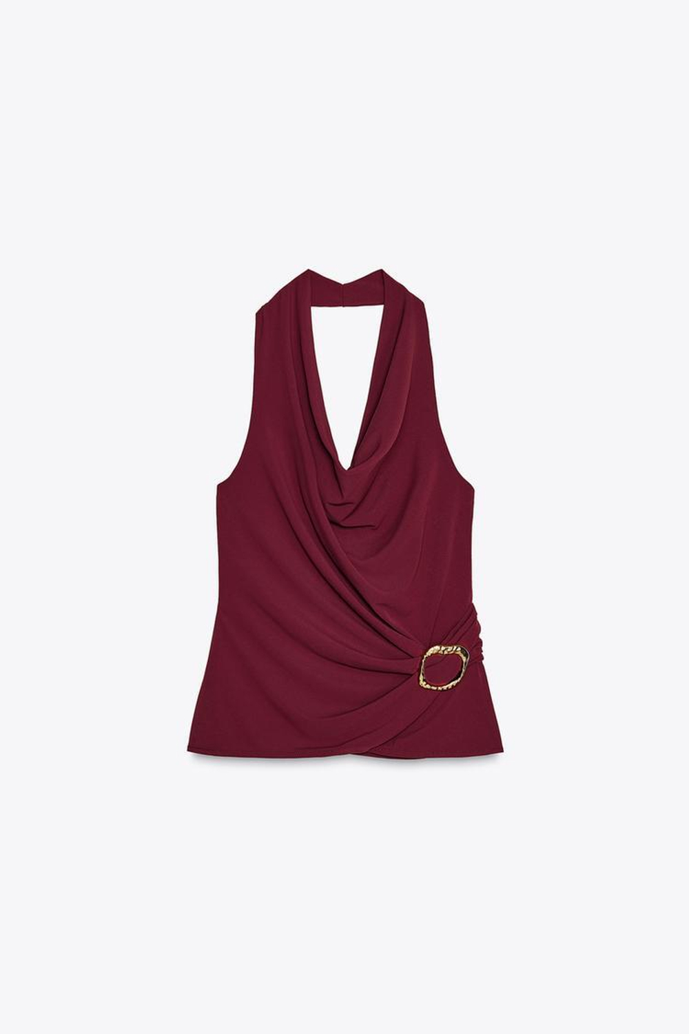 ZARA ДРАПИРОВАННЫЙ ТОП С ПРЯЖКОЙ, ЦВЕТ БУРГУНДСКОГО ВИНА
