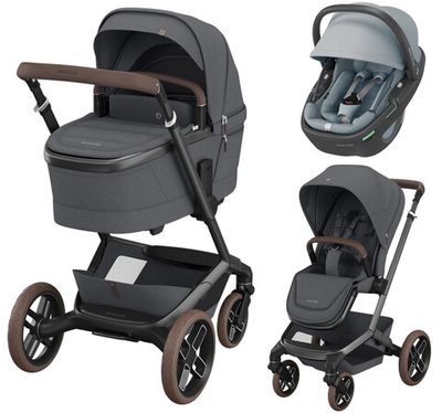 Детская коляска Maxi-Cosi Fame 3 в 1 с автокреслом Coral 360 Essential grey Twillic Graphite/графит