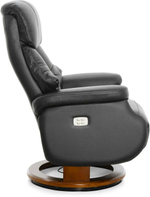 Кресло реклайнер Relax Lux Electro S16099RWB, натуральная кожа черная (001), основание дерево темный орех (029)