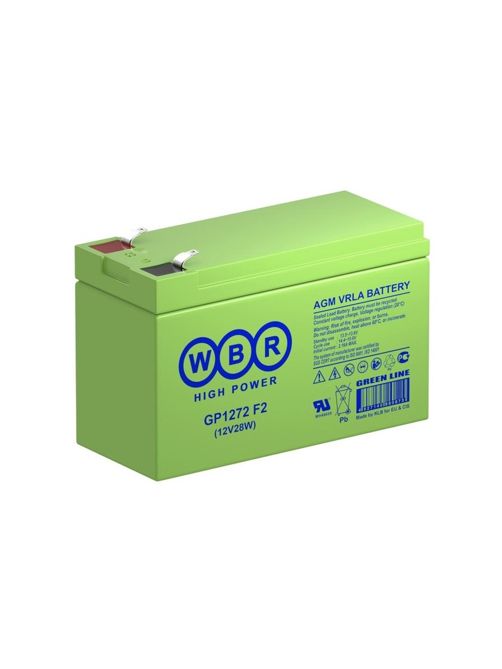 Аккумулятор 12В 7.2А.ч WBR GP1272 F2 (12V28W) WBR