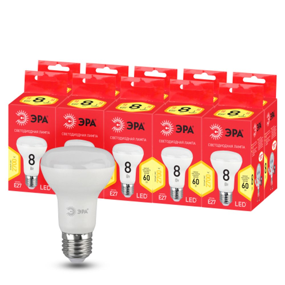 Лампа светодиодная ЭРА RED LINE LED R63-8W-827-E27 R 8Вт рефлектор теплый белый свет E27 | Лампы cветодиодные Рефлектор (R )