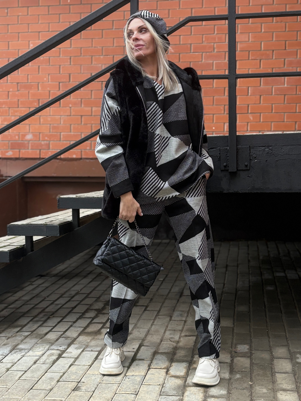 Брюки со стрелкой + Лонг + кушак / чб