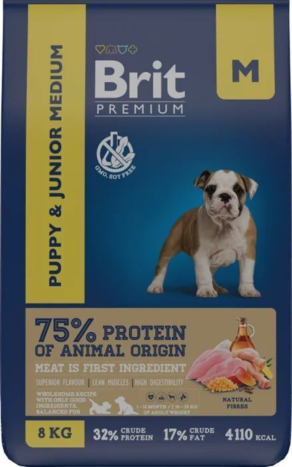 Корм для собак сухой BRIT PREMIUM с курицей для щенков "Dog Puppy and Junior Medium", 8кг