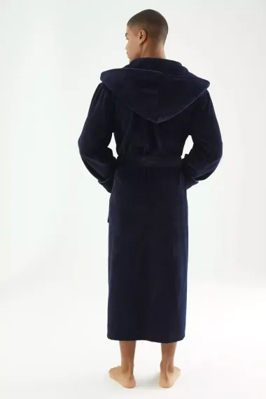 Махровый мужской халат 7230 темно-синий  Nusa Турция