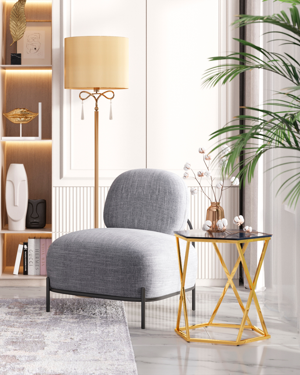 Журнальный столик Круз 48*42 стекло smoke сталь золото