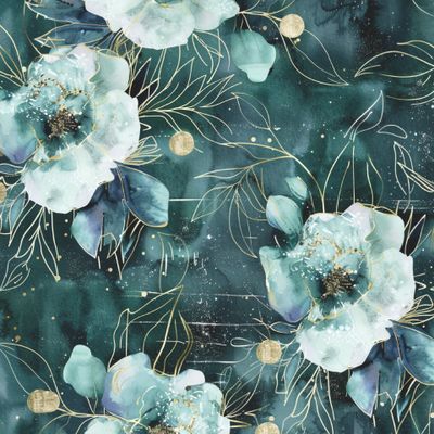 Изумрудный принт с поталью и розами