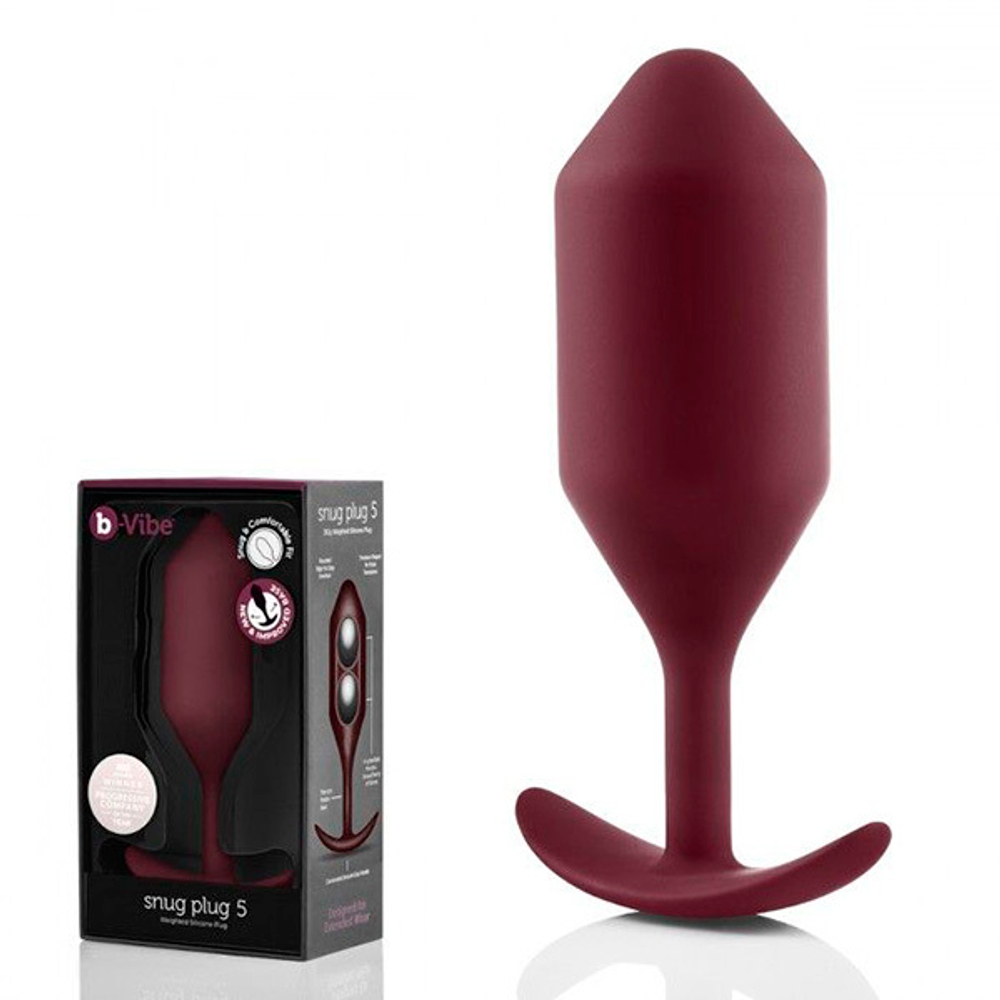 Бордовая пробка для ношения 14см b-Vibe Snug Plug 5 BV-013-DRD