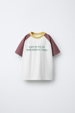 ZARA ФУТБОЛКА С КОНТРАСТНЫМИ РУКАВАМИ РЕГЛАН, ЦВЕТ ЛЬДА