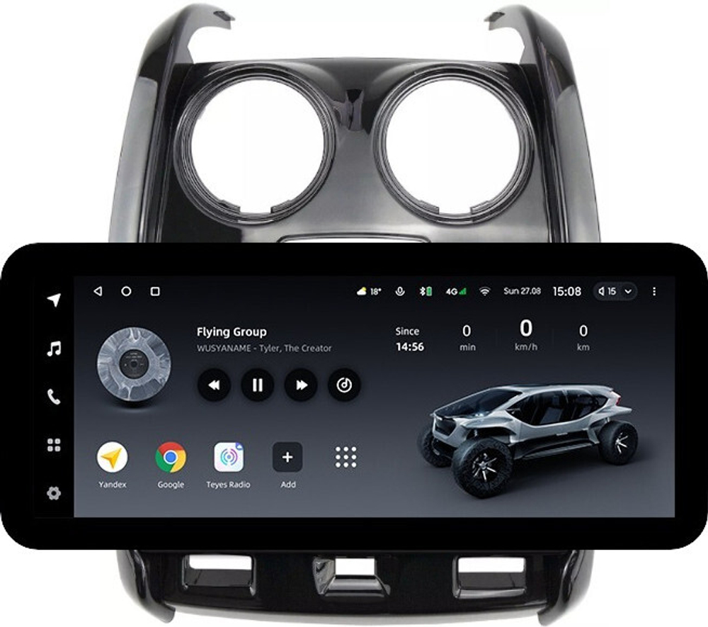 Магнитола для Renault Duster 1 2015-2020, Lada Largus 2021+ (без мультируля, рамка большая глянец) - Teyes LUX ONE ROUND монитор 12.3" 2K QLED на Android 10, CarPlay, 4G SIM-слот