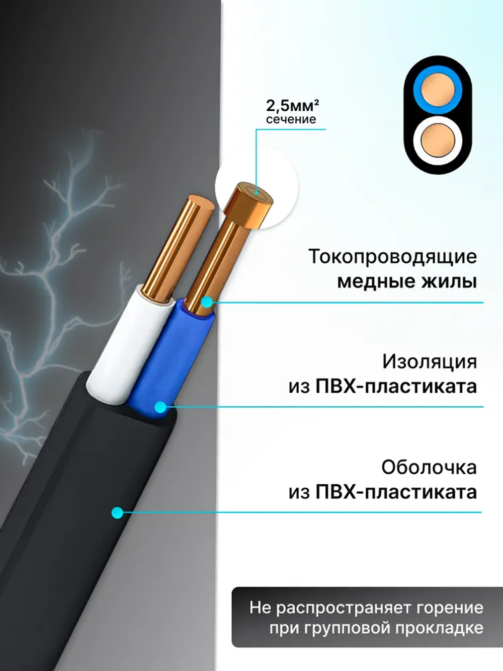 Кабель силовой ВВГ-Пнг (А)LS 2 x 2,5 мм 30 метров