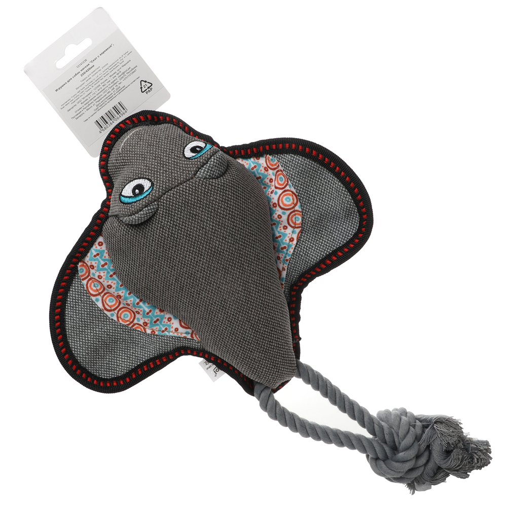 Игрушка для собак мягкая "Скат с веревкой", 250/420мм, Triol