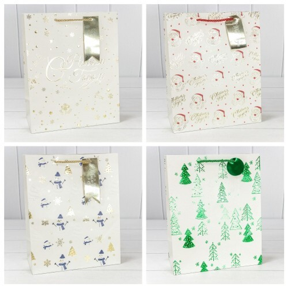 Пакет подарочный 32 х 26 х 13 см Набор 4 шт "Новый год" (Белый)