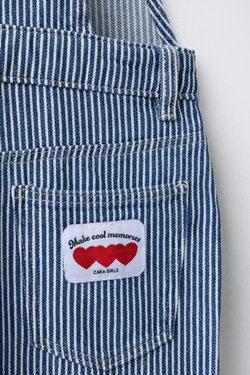 ZARA ДЛИННЫЙ ДЖИНСОВЫЙ КОМБИНЕЗОН В ПОЛОСКУ, ЭКРЮ/СИНИЙ