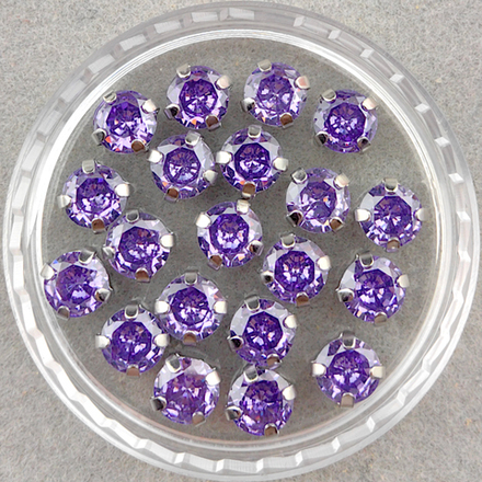 Фианиты шатоны в оправах, сиреневый/платина