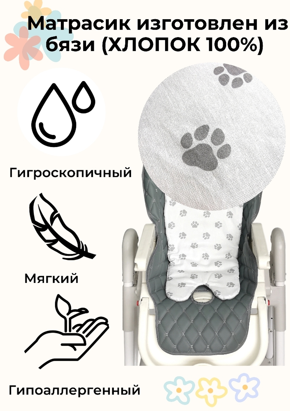 Вкладыш - матрасик МИНИ в стульчик для кормления, универсальный, двухсторонний