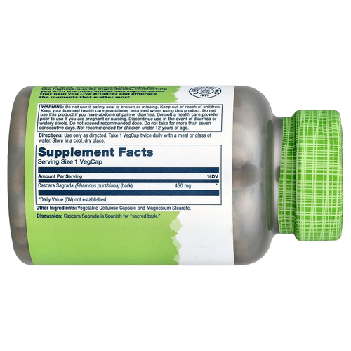 Solaray, True Herbs, каскара, 450 мг, 180 растительных капсул