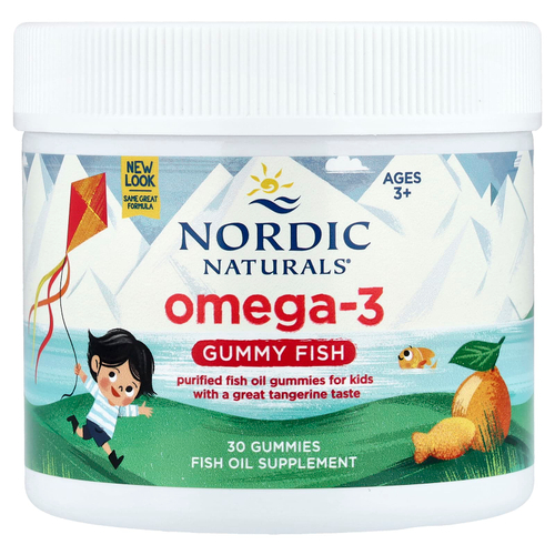 Nordic Naturals, Nordic Omega-3 Gummy Fish, «мандариновые лакомства», 124 мг, 30 жевательная таблеток в форме рыбок