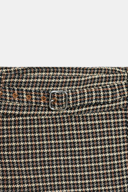 ZARA ЮБКА-ШОРТЫ «ГУСИНАЯ ЛАПКА» С РЕМНЕМ, СЕРЫЙ/НЕЖНО-КОРИЧНЕВЫЙ