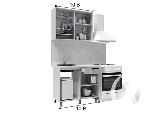 Кухня Нора 1.0м (корпус белый/белый; дуб шале светлый) 26мм мрамор итальянский