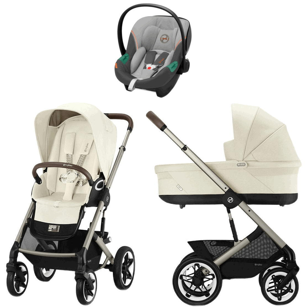 Коляска Cybex Talos S Lux TPE complete Aton S2 Lava Grey 3 в 1 Seashell Beige с дождевиками
