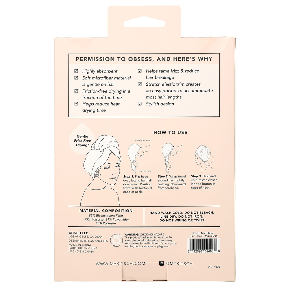 Kitsch, быстросохнущее полотенце для волос из микрофибры, в мелкий горошек, 1 шт.