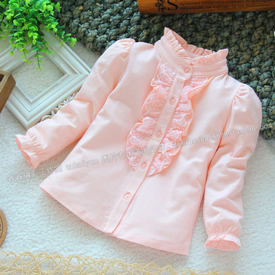 Блузка детская однотонная с рюшами и кружевом