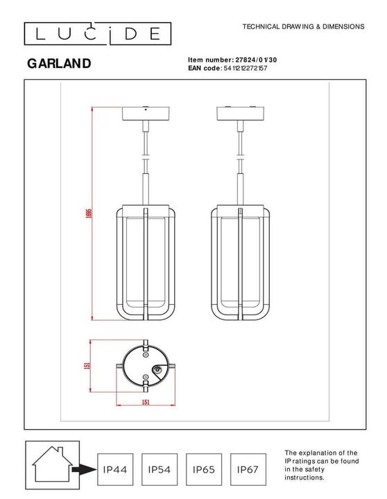 Уличный подвесной светильник Lucide Garland 27824/01/30