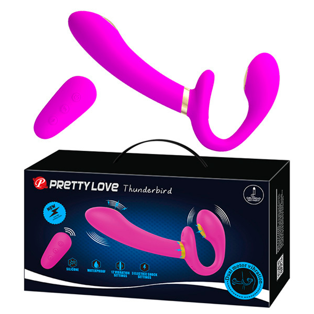 Лиловый безремневой вибрострапон с функцией электростимуляции Pretty Love Thunderbird BW-022068W