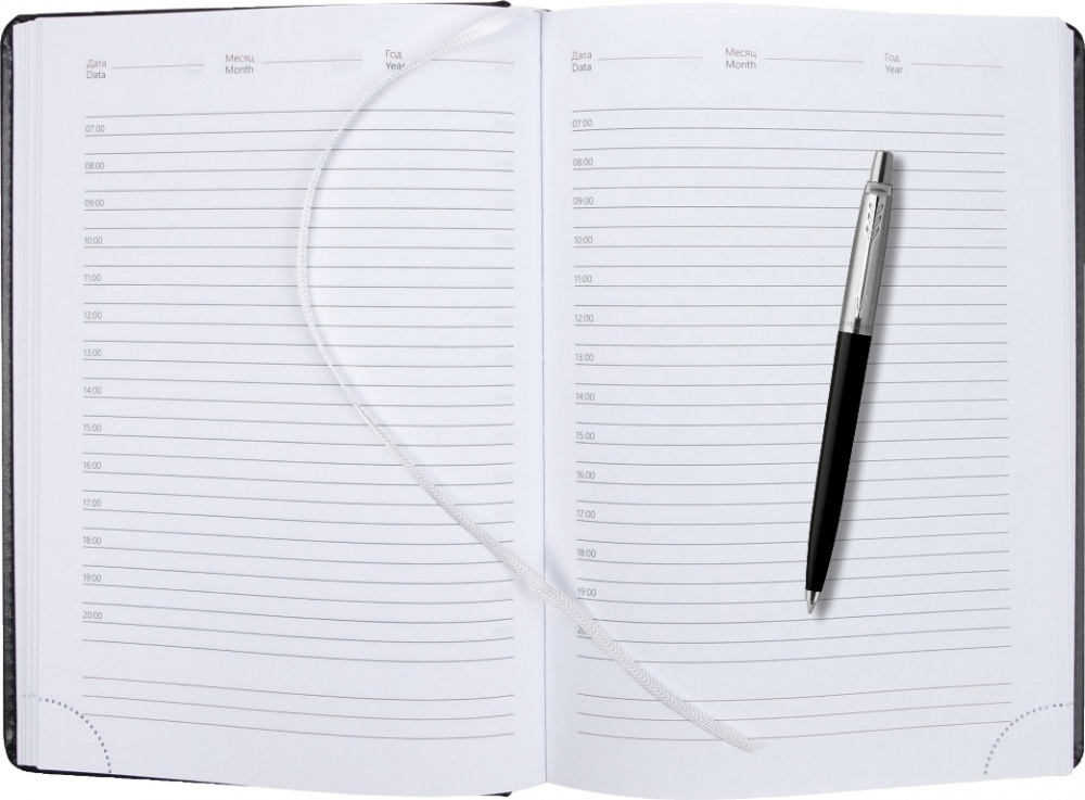 Подарочный набор: Шариковая ручка Parker Jotter Essential, Satin Black CT, стержень: Mblue, в подарочной упаковке и черный недатированный ежедневник