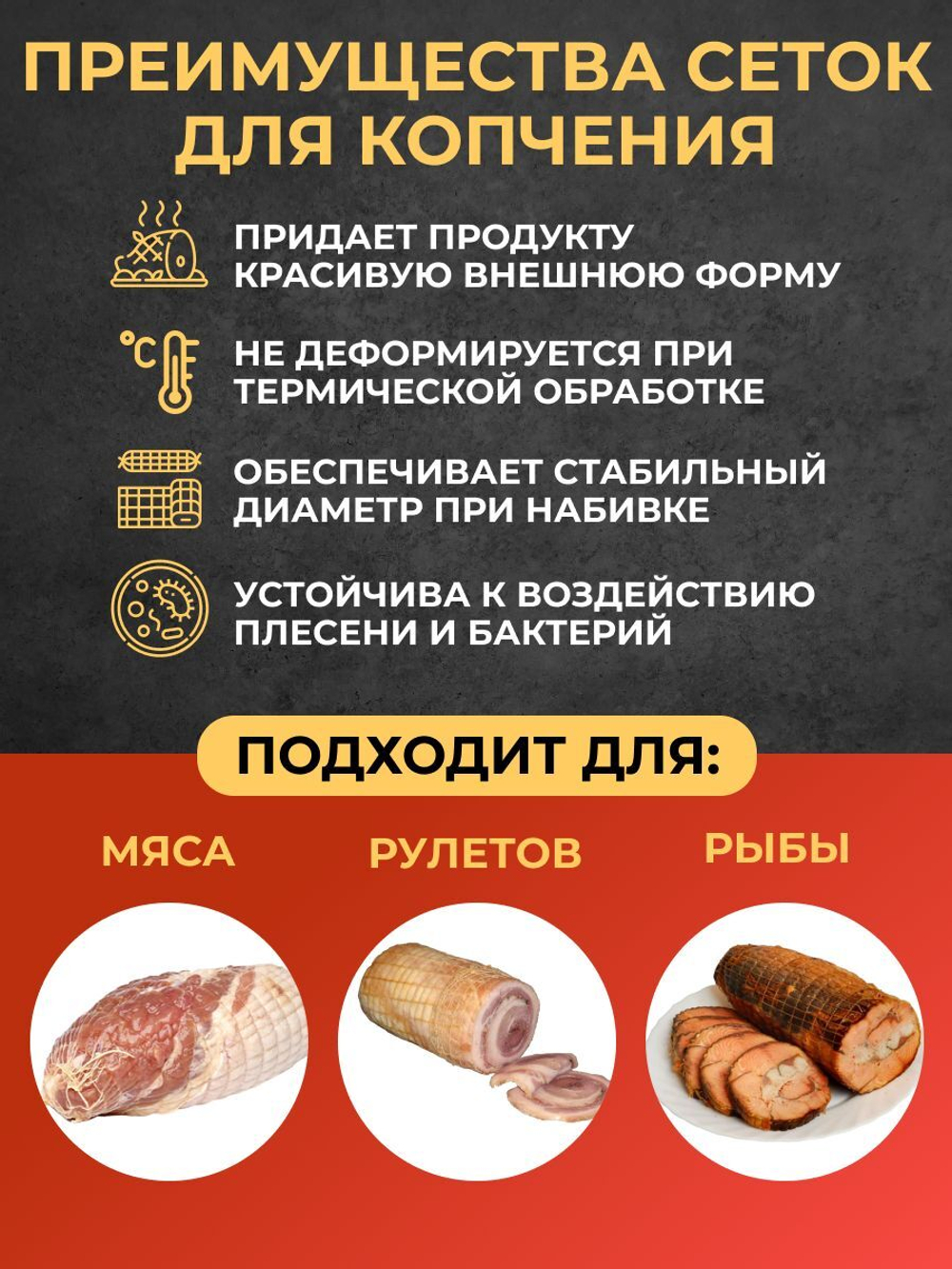 Сетка формовочная кулинарная для мяса и рулетов 80 мм, длина 5м