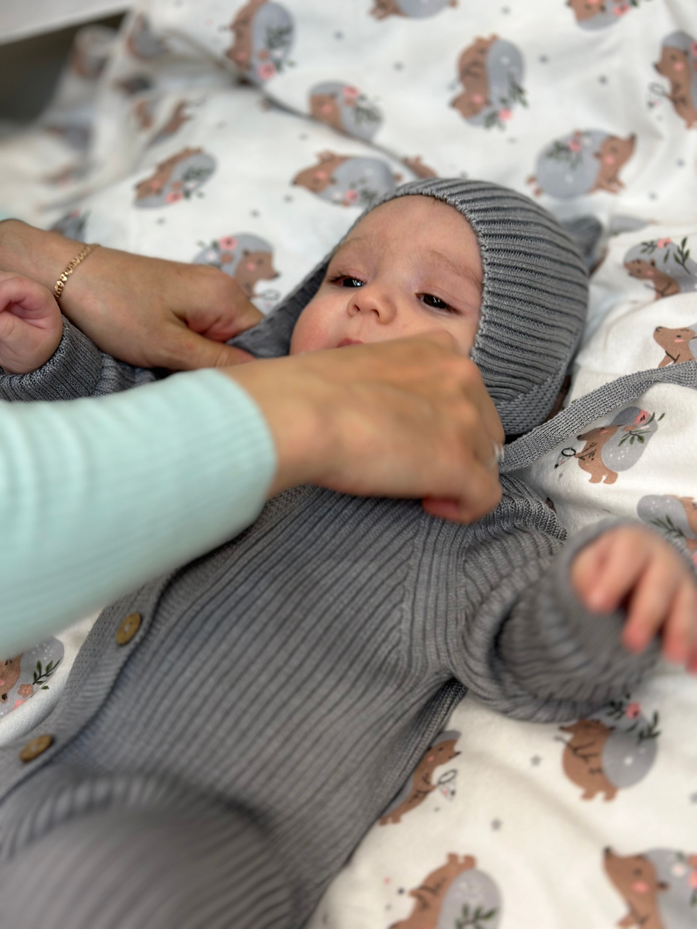 Вязаный комплект (Комбинезон на пуговицах+чепчик) Дождь хлопок RinaAmari