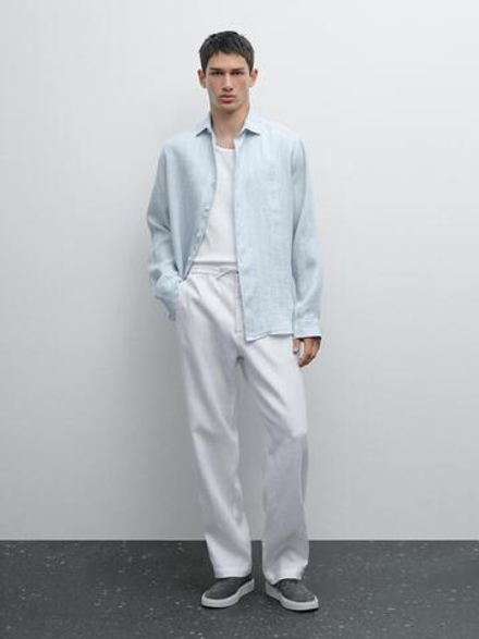 Massimo Dutti Брюки-джоггеры из 100% льна, белый