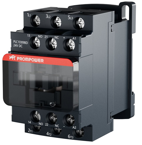 Контактор Prompower PLC1D09BD серии Pulse, ток 9А, 3 полюса, доп контакт 1НО+1НЗ, катушка 24DC