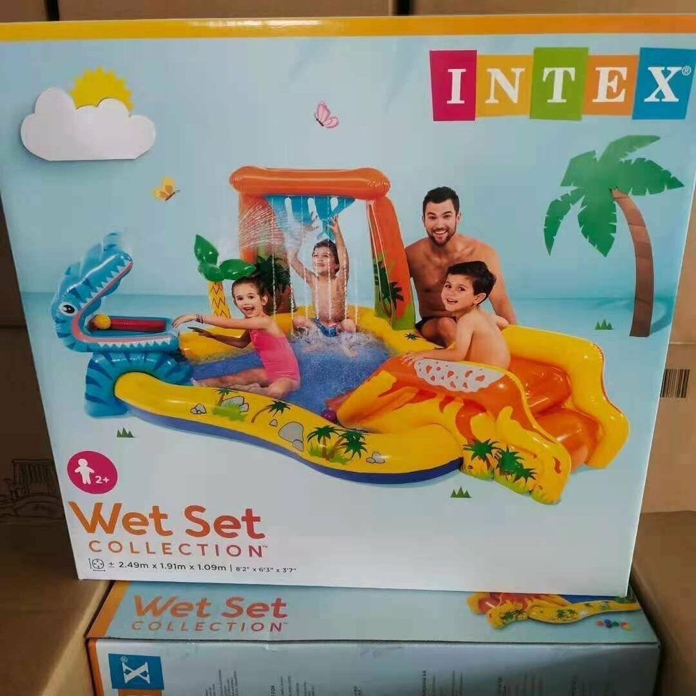 Надувной детский игровой центр бассейн Динозавр Intex 57444 с горкой и фонтаном 249х191х109 см от 2 лет