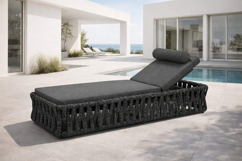 Шезлонг лежак БИАРРИЦ алюминий / роуп черный,серый