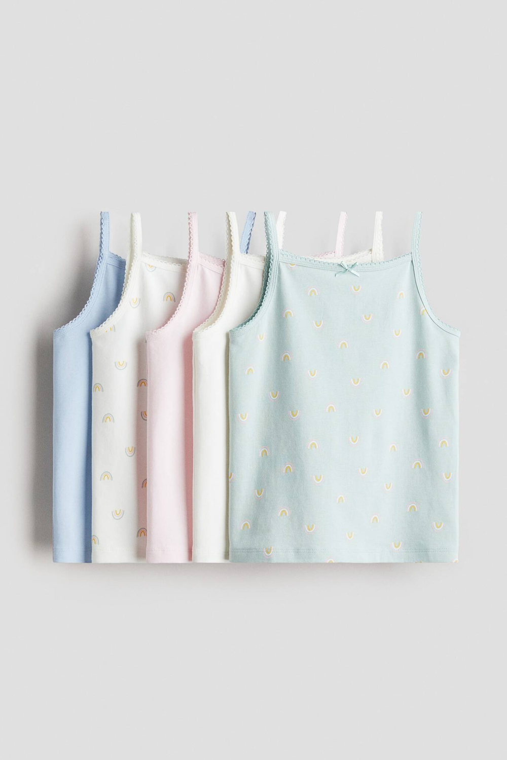H&M Набор из пяти хлопковых топов без рукавов, светло-зеленый
