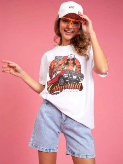 Футболка женская оверсайз белая с принтом лос анджелес